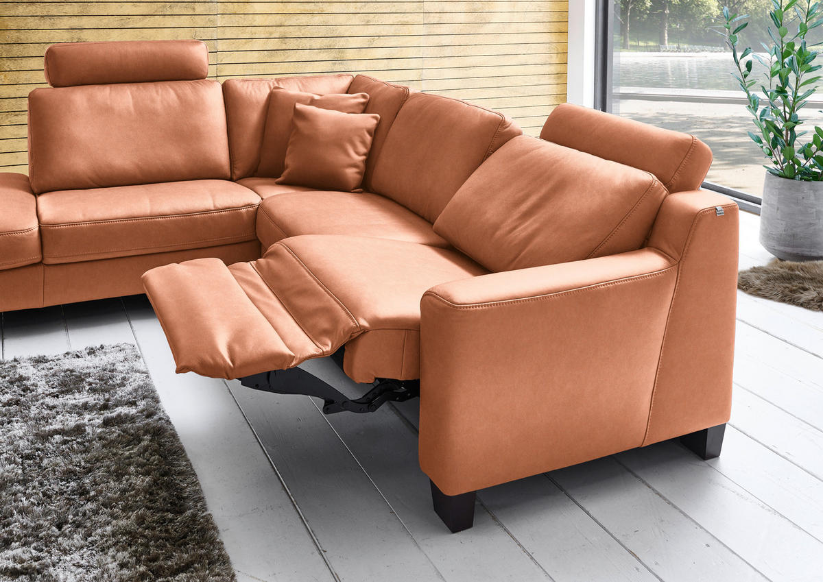 ECKSOFA in Echtleder Cognac  - Eichefarben/Cognac, Design, Leder/Holz (235/259cm) - Valdera