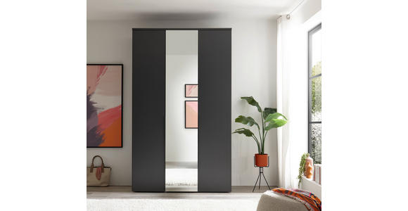 DREHTÜRENSCHRANK  in Graphitfarben  - Schwarz/Graphitfarben, MODERN, Glas/Holzwerkstoff (135/225/52cm) - Carryhome