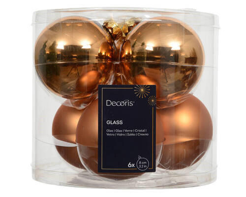 CHRISTBAUMKUGEL-SET 8,00 cm 6-teilig  - Cognac, KONVENTIONELL, Glas (8,00cm)