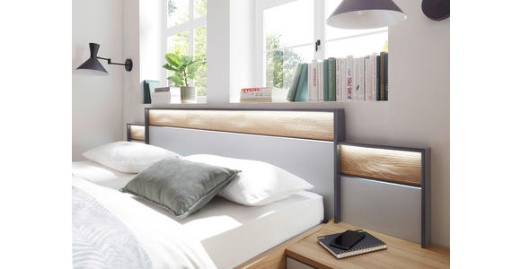 BETTANLAGE 180/200 cm  in Graphitfarben, Eichefarben, Hellgrau  - Eichefarben/Hellgrau, Design, Holz/Holzwerkstoff (180/200cm) - Xora