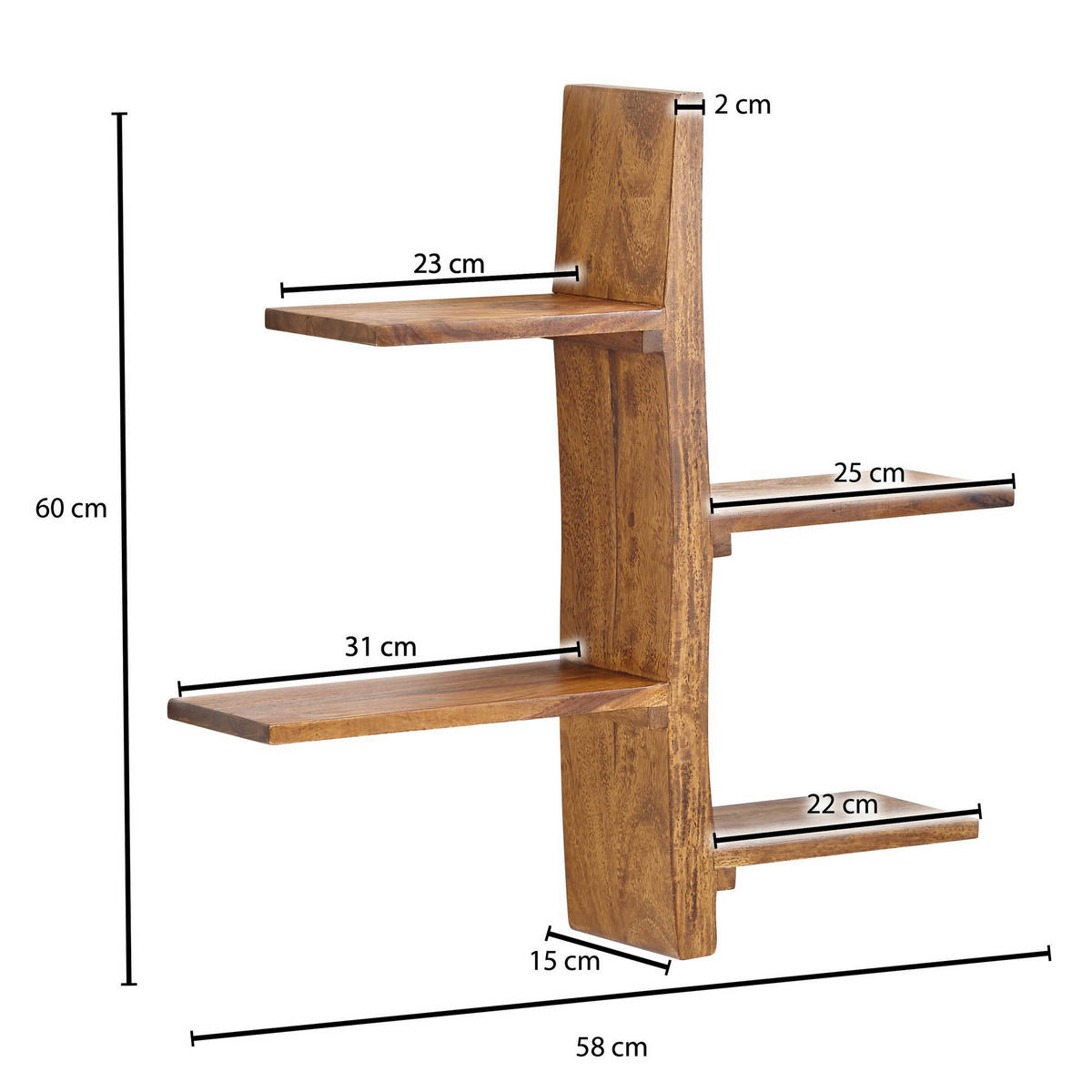 WANDREGAL  - Sheeshamfarben, MODERN, Holz (58/60/15cm) - MID.YOU