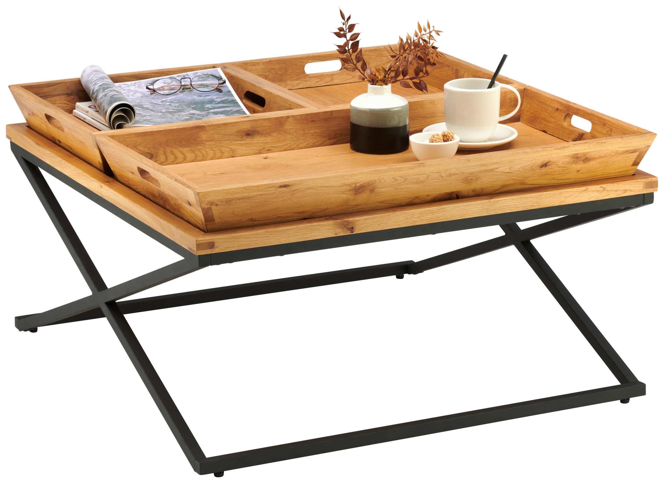 COUCHTISCH in Holz, Metall, Holzwerkstoff 80/80/38 cm - Eichefarben/Schwarz, Design, Holz/Holzwerkstoff (80/80/38cm) - Hom`in
