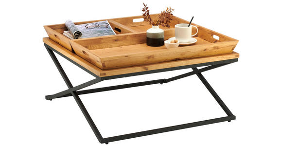 COUCHTISCH in Holz, Metall, Holzwerkstoff 80/80/38 cm - Eichefarben/Schwarz, Design, Holz/Holzwerkstoff (80/80/38cm) - Hom`in