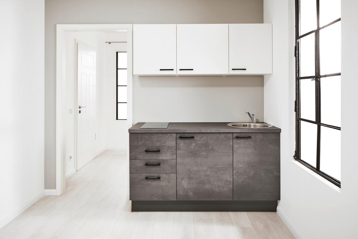 KÜCHENBLOCK 160 cm   in Graphitfarben, Weiß  - Schwarz/Graphitfarben, Design, Holzwerkstoff/Metall (160cm) - Pino