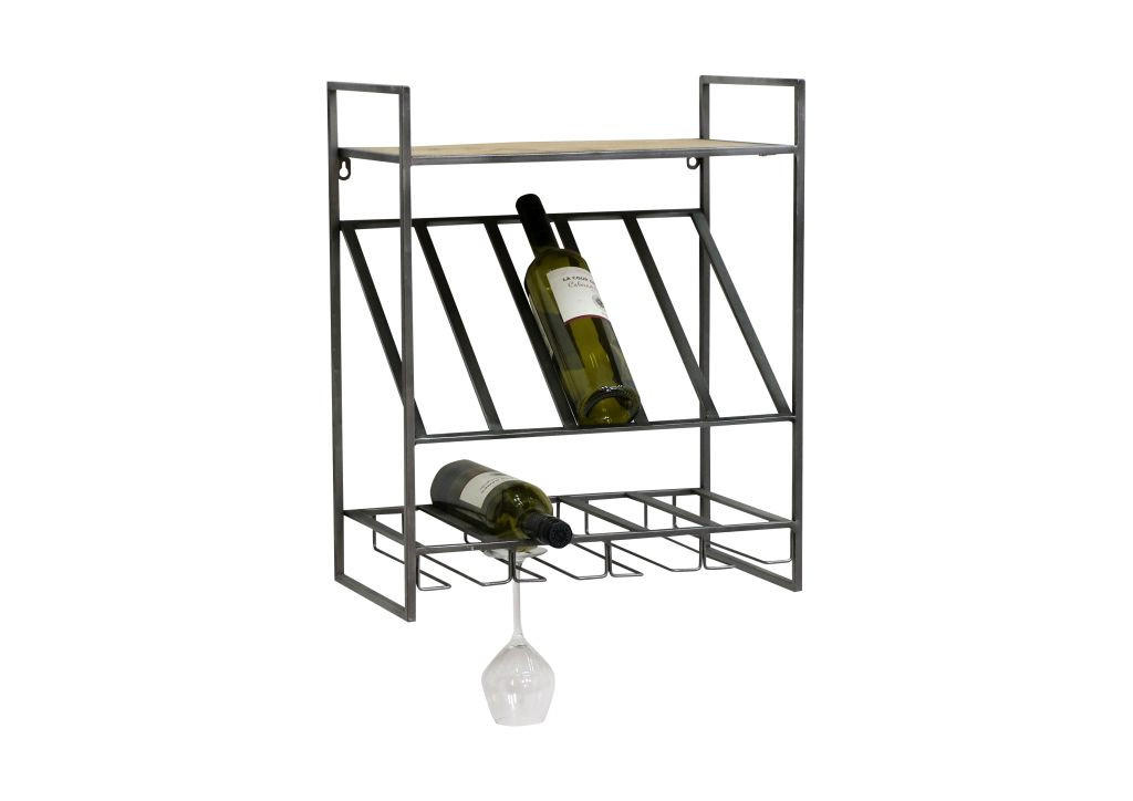 REGAL ZA VINO prirodne boje, crna  drvo, metal, drvni materijal   - prirodne boje/crna, Moderno, drvni materijal/drvo (45/55/26cm)
