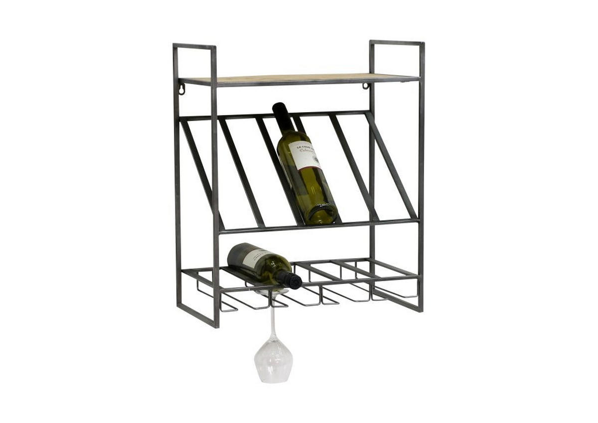 REGAL ZA VINO prirodne boje, crna  drvo, metal, drvni materijal   - prirodne boje/crna, Moderno, drvni materijal/drvo (45/55/26cm)