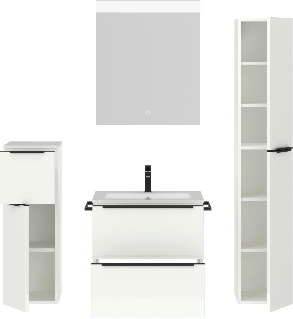 BADEZIMMER 5-teilig  in 121 cm  - Weiß Hochglanz/Schwarz, MODERN, Holzwerkstoff/Stein (121cm) - Nobilia