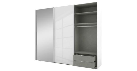 SCHWEBETÜRENSCHRANK 300/223/69 cm 3-türig Weiß  - Alufarben/Weiß, KONVENTIONELL, Glas/Holzwerkstoff (300/223/69cm) - Novel