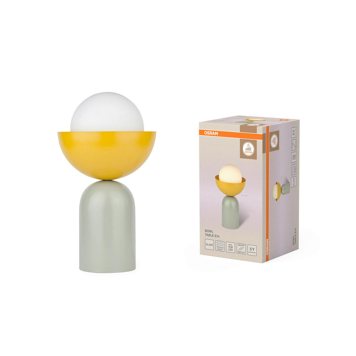 TISCHLEUCHTE 20/36,5 cm   - Gelb/Grün, Basics, Glas/Metall (20/36,5cm) - Osram