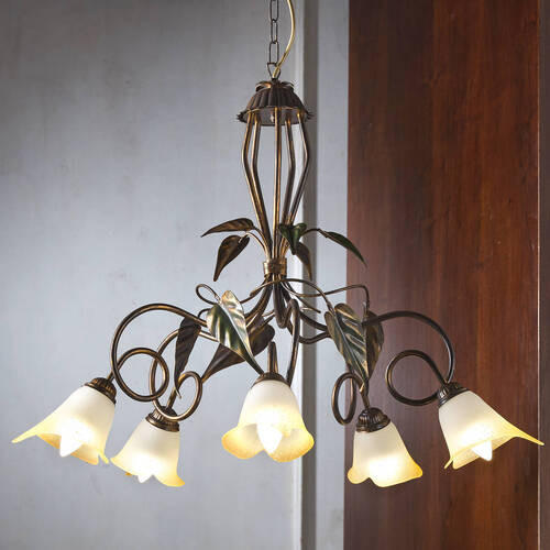 KRONLEUCHTER 90/130 cm   - Bronzefarben/Olivgrün, Natur, Glas/Metall (90/130cm)