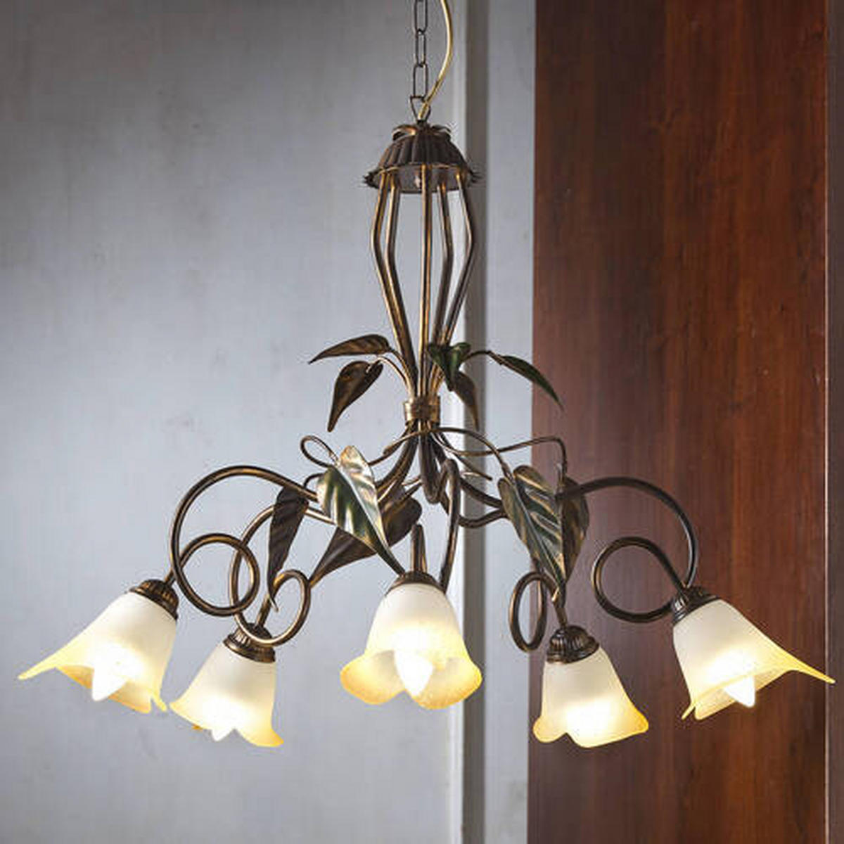 KRONLEUCHTER 90/130 cm   - Bronzefarben/Olivgrün, Natur, Glas/Metall (90/130cm)