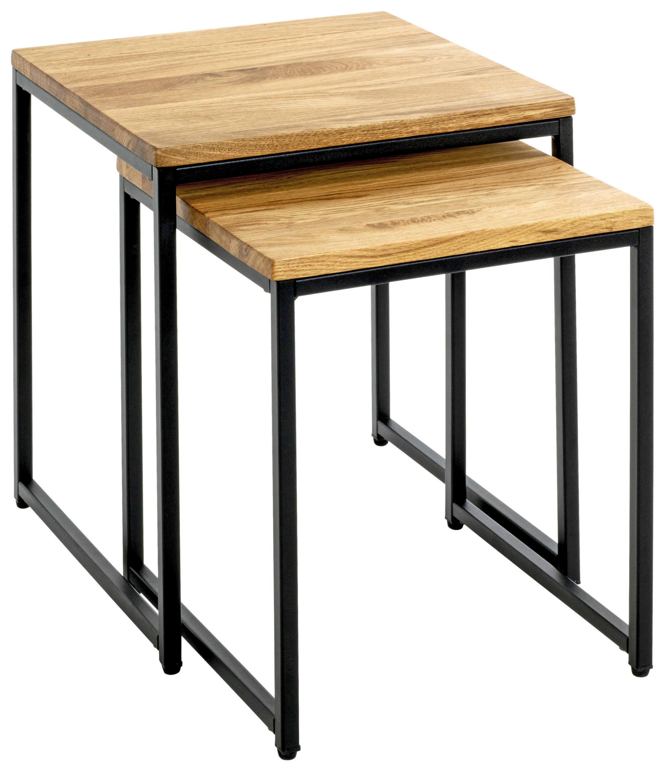 BEISTELLTISCHSET Eiche massiv rechteckig Schwarz, Eichefarben  - Eichefarben/Schwarz, Design, Holz/Metall