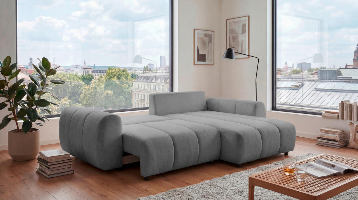 ECKSOFA Webstoff Grau  - Schwarz/Grau, Design, Kunststoff/Textil (260/192cm) - MID.YOU