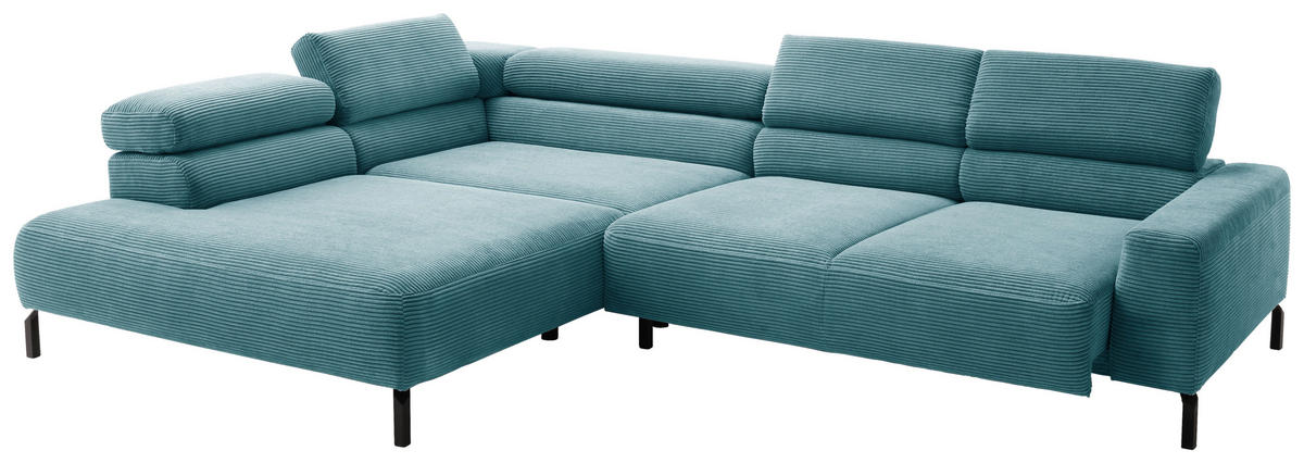 ECKSOFA inkl. Funktion in Cord Petrol  - Petrol/Schwarz, Modern, Textil/Metall (219/309cm) - Pure Home Lifestyle