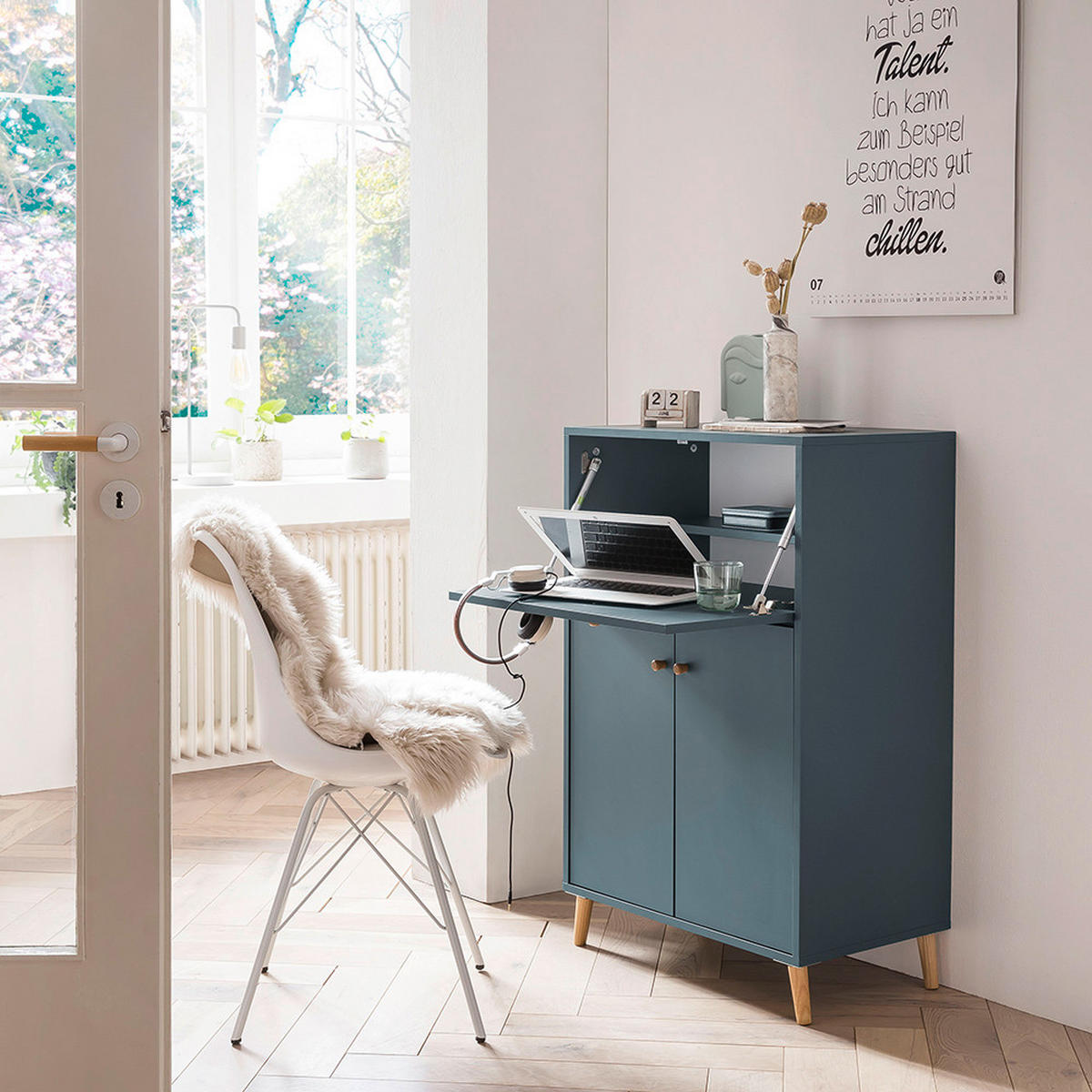 SEKRETÄR  in verschiedenen Holz-Dekoren erhältlich  - Blau/Weiß, MODERN, Holz/Holzwerkstoff (65,2/101,7/39cm) - MID.YOU