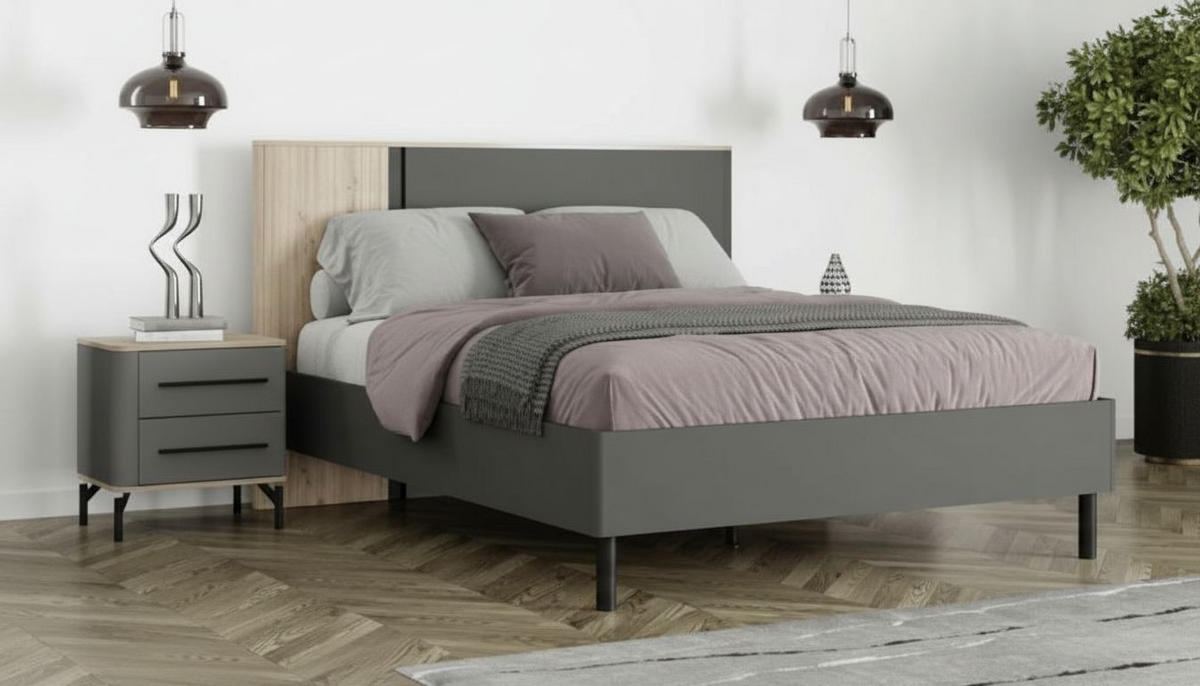 BETT 180/200 cm,  in Graphitfarben, Schwarz, Eiche Artisan,  - Graphitfarben/Schwarz, MODERN, Metall (180/200cm) - MID.YOU