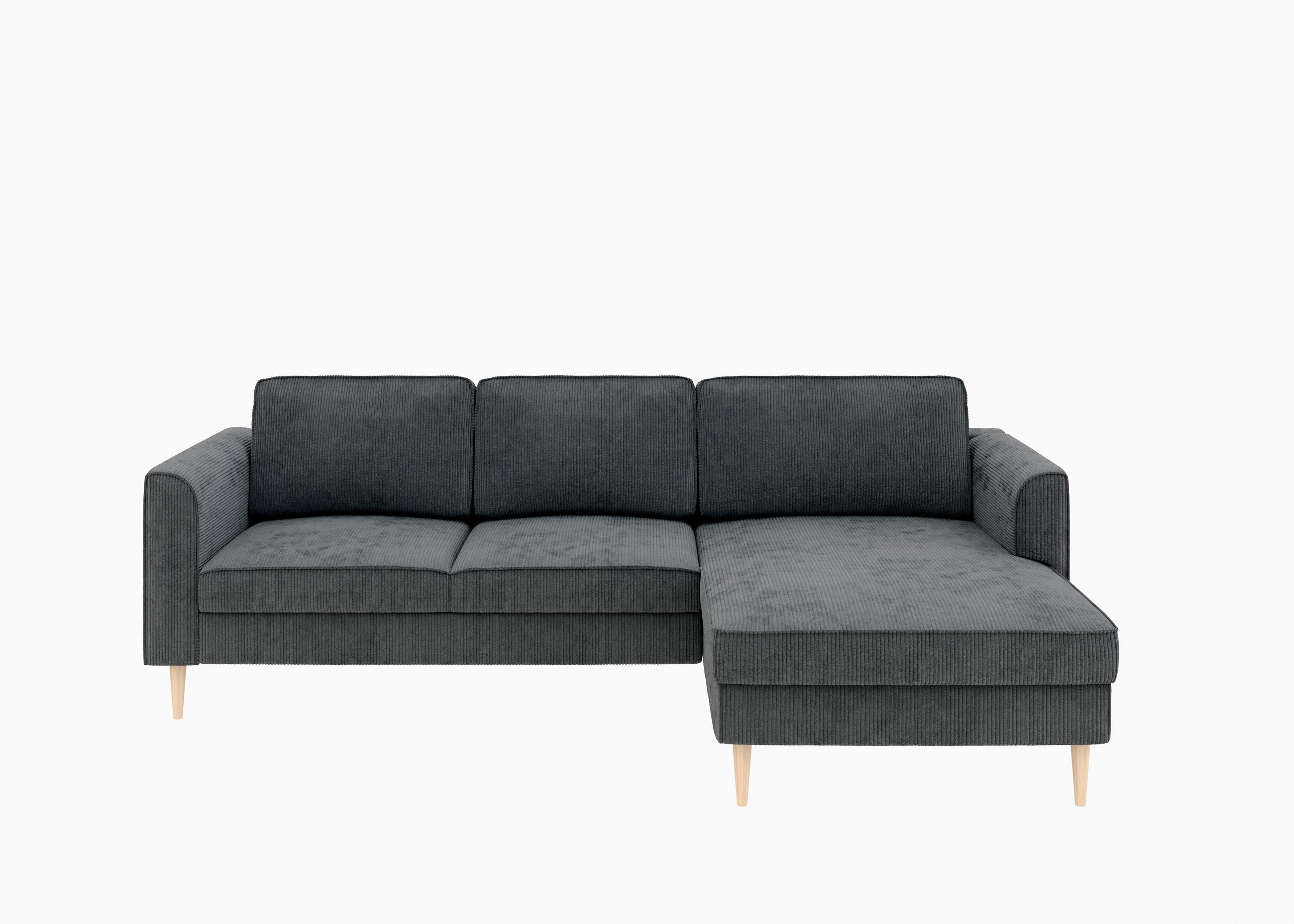 ECKSOFA Cord Dunkelgrau  - Dunkelgrau/Buchefarben, Modern, Holz/Textil (232/161cm) - Trendmanufaktur