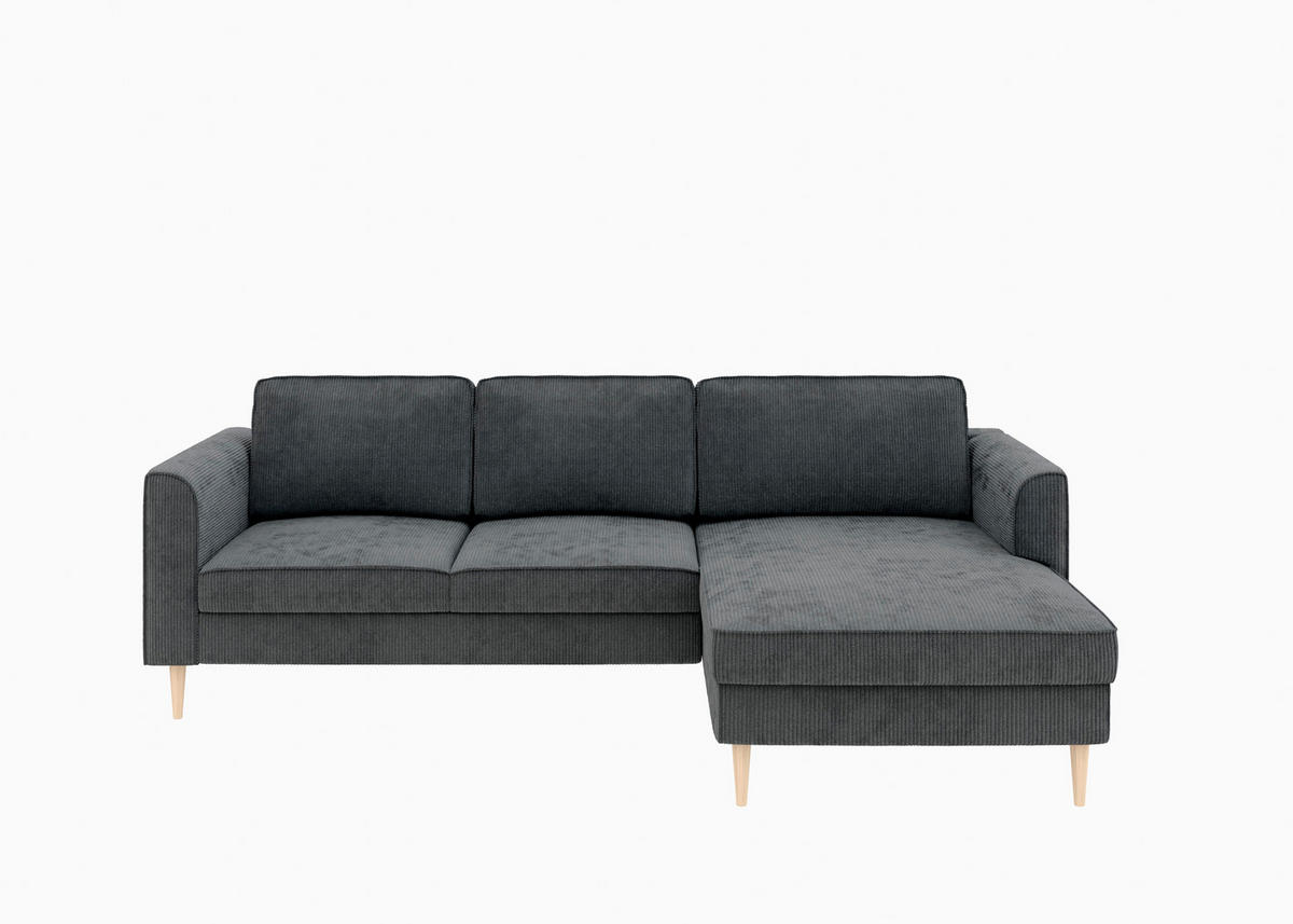 ECKSOFA Cord Dunkelgrau  - Dunkelgrau/Buchefarben, Modern, Holz/Textil (232/161cm) - Trendmanufaktur
