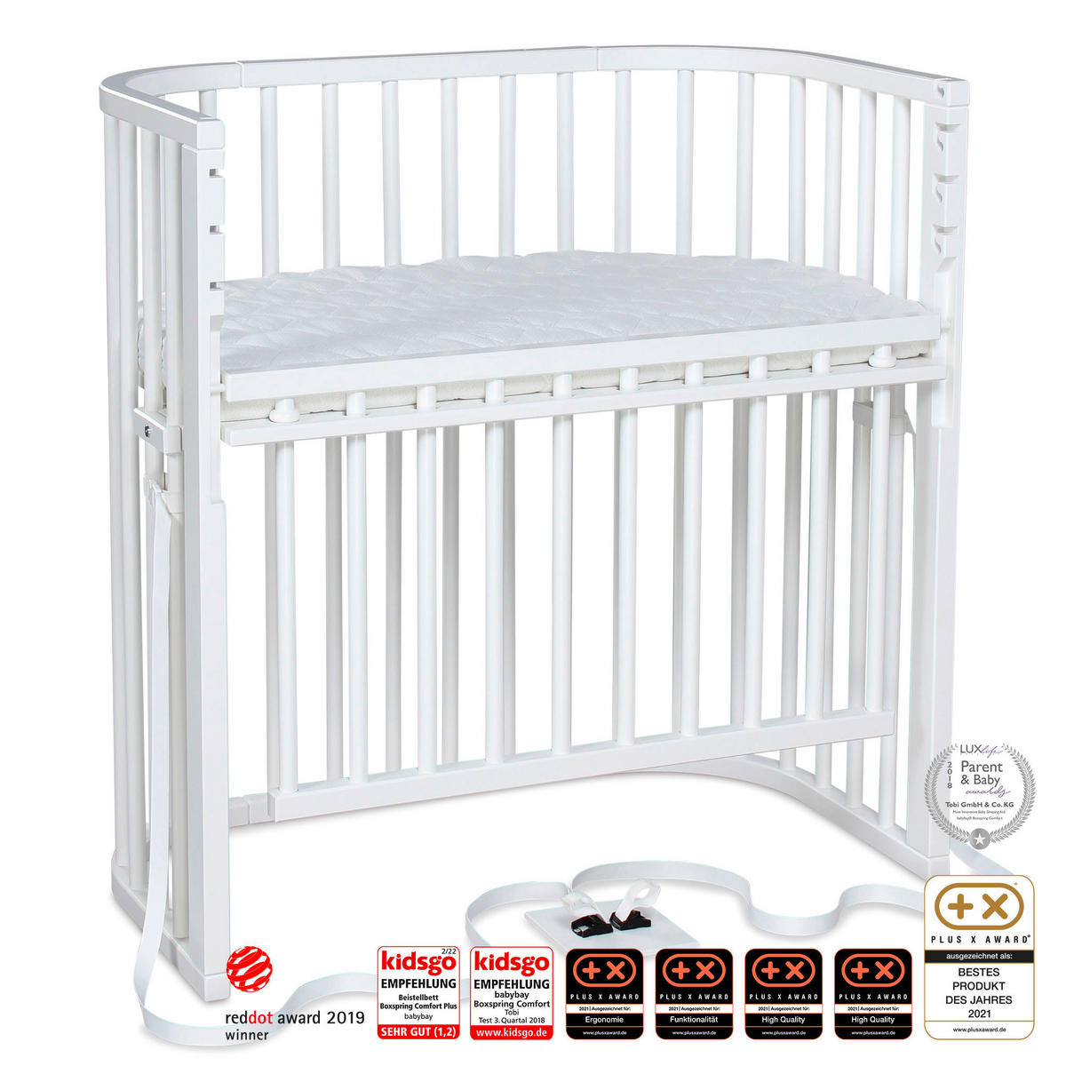 BEISTELLBETT Boxspring Comfort Plus  - Weiß, Basics, Holz (56,5/96,5/96cm) - Babybay