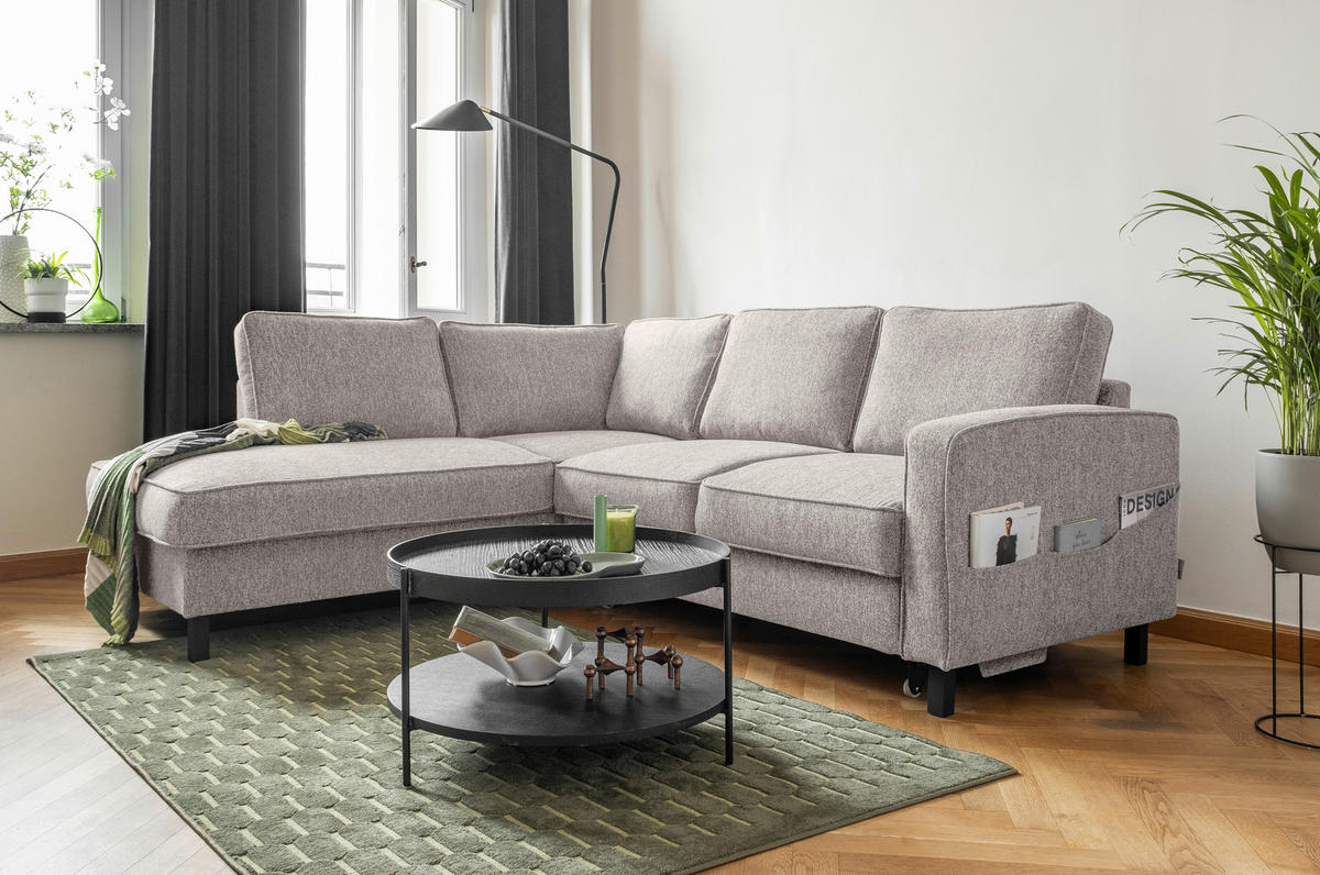 KUTNA GARNITURA tekstil  sivo-bijela   - sivo-bijela/crna, tekstil/drvo (198/233cm) - MID.YOU