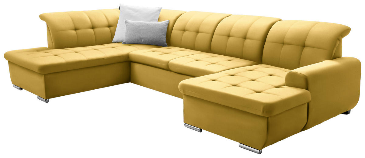 WOHNLANDSCHAFT in Flachgewebe Gelb  - Gelb/Silberfarben, Design, Textil/Metall (208/342/145cm) - Cantus