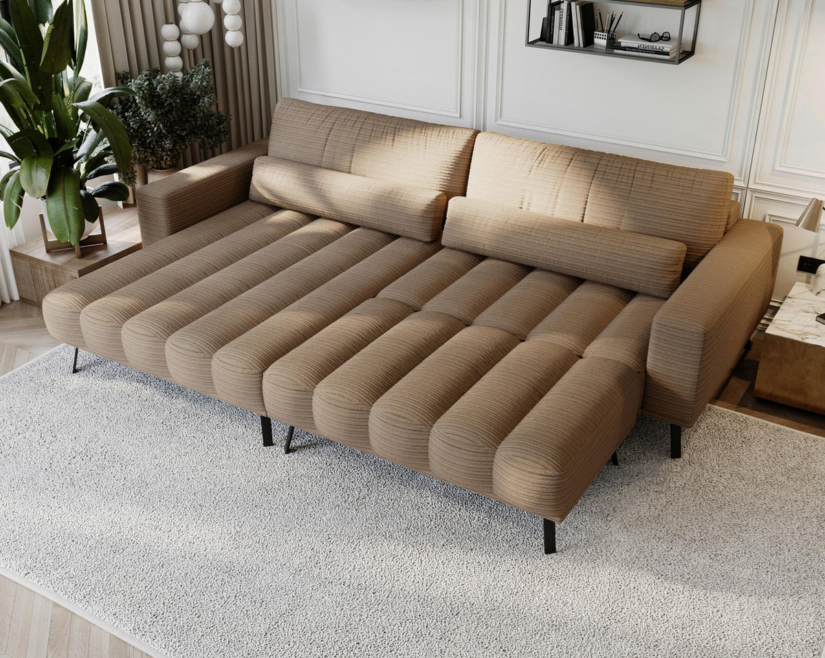 ECKSOFA in Cord Braun  - Schwarz/Braun, Design, Textil/Metall (204/291cm) - Lomoco