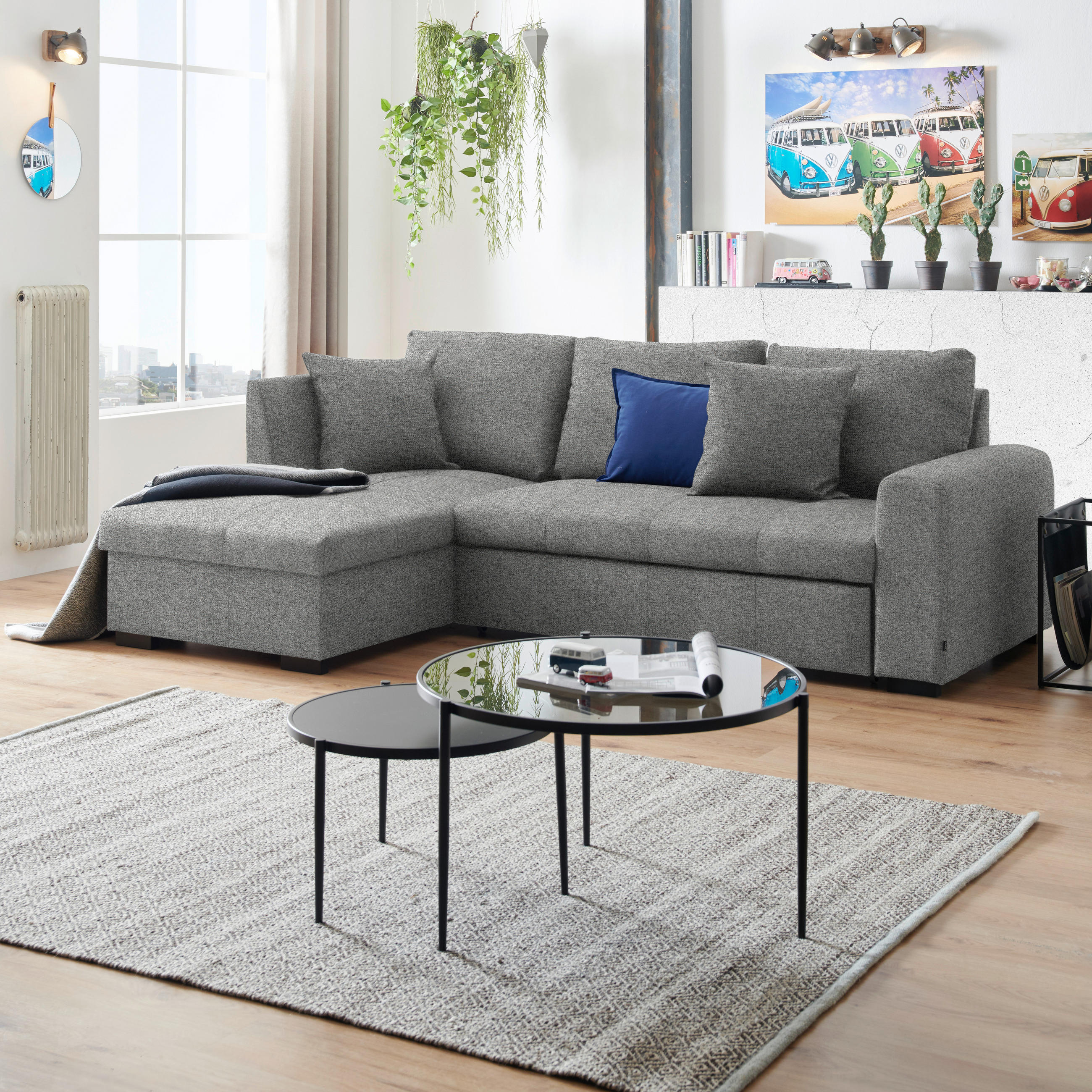ECKSOFA inkl.Funktionen Hellgrau Webstoff - Hellgrau/Schwarz, Design, Kunststoff/Textil (158/238cm) - Xora