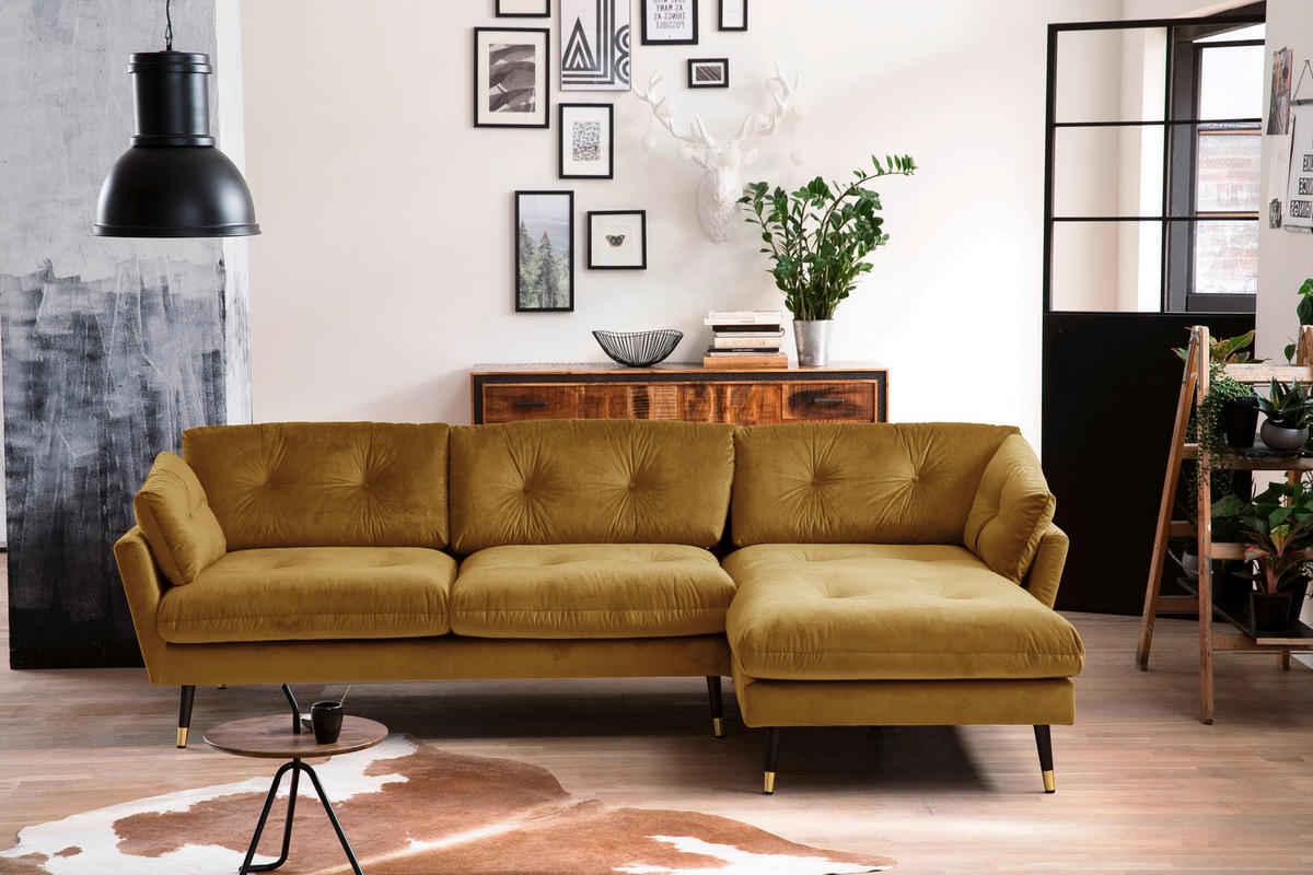 ECKSOFA Eckteil  JAPAN-2S.REC Senfgelb Samt  - Senfgelb, MODERN, Holz/Textil (269/155cm) - MID.YOU