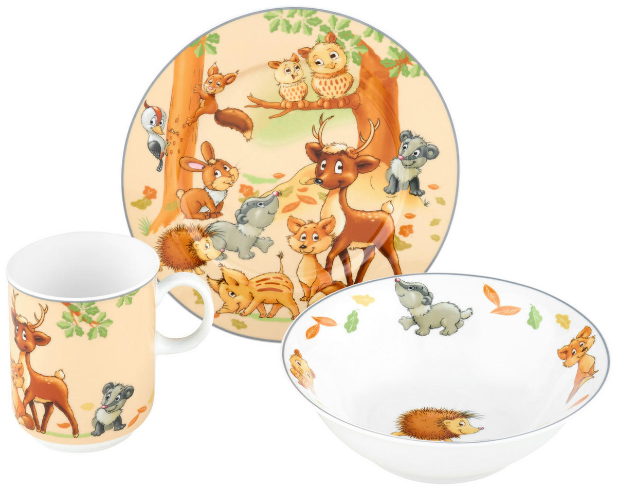 KINDERGESCHIRRSET Waldtiere Porzellan 3-teilig  - Multicolor, KONVENTIONELL, Keramik (20/20/11cm) - Ritzenhoff Breker