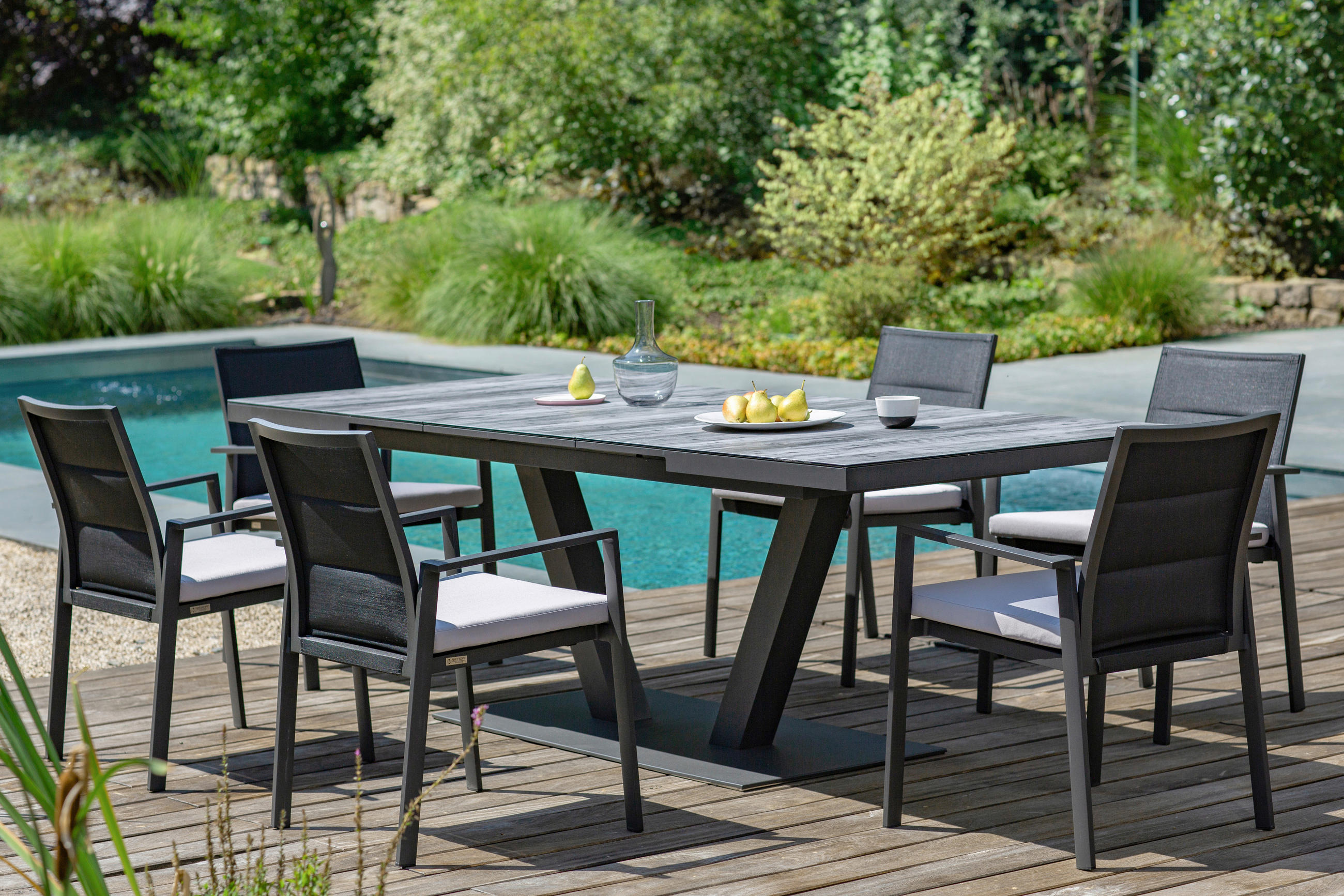 GARTENTISCHGRUPPE beschichtet Aluminium  - Anthrazit/Schwarz, Basics, Glas/Textil
