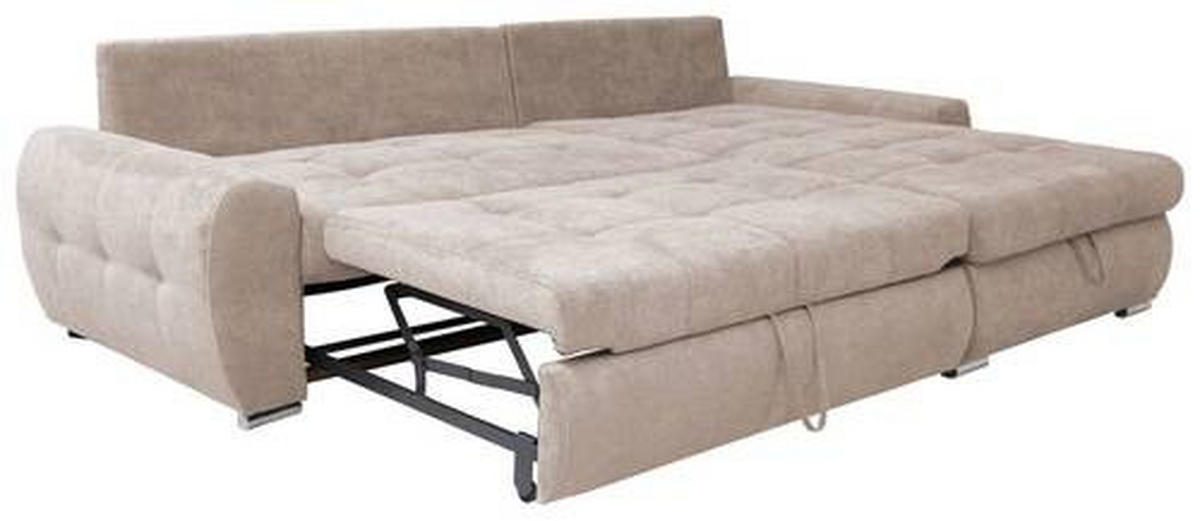 ECKSCHLAFSOFA in Velours Beige  - Chromfarben/Weiss, Design, Kunststoff/Textil (277/175cm) - Livetastic