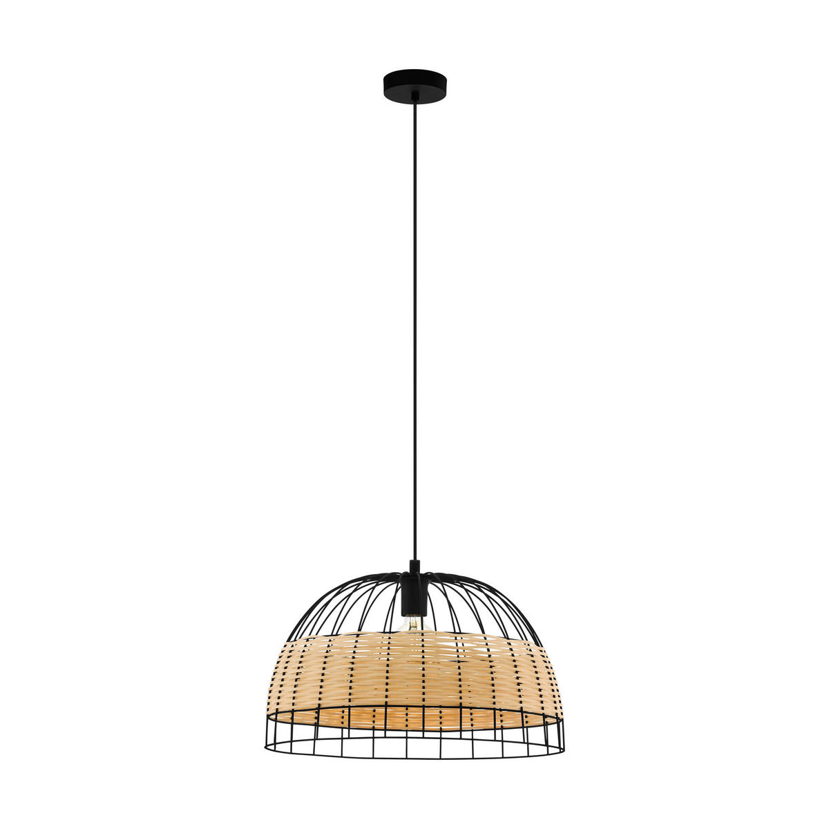 HÄNGELEUCHTE 50/110 cm    - Schwarz/Naturfarben, Natur, Holz/Metall (50/110cm) - Eglo