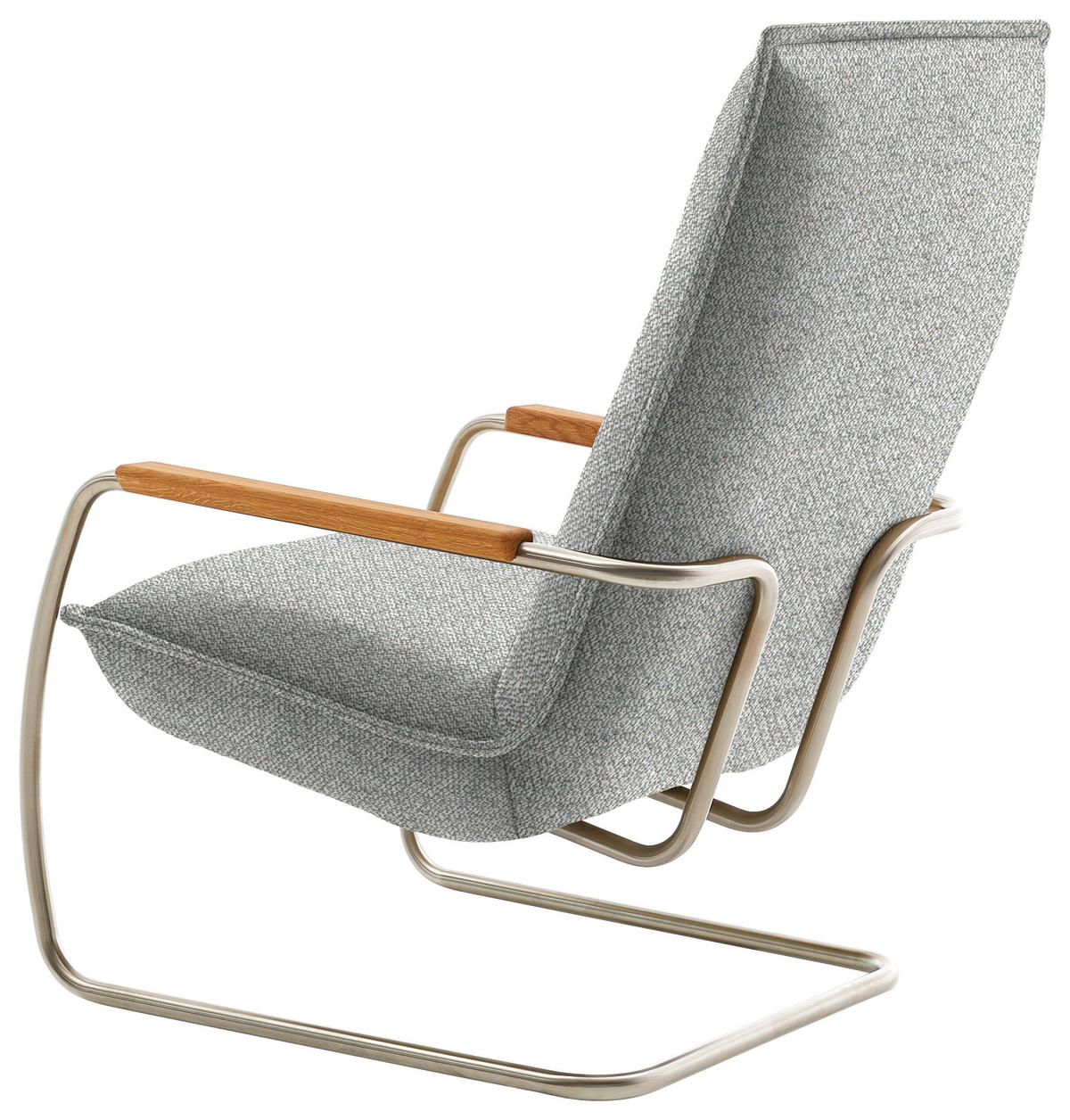 SESSEL in Flachgewebe Hellgrau  - Edelstahlfarben/Eichefarben, Design, Holz/Textil (76/105/87cm) - Livetastic