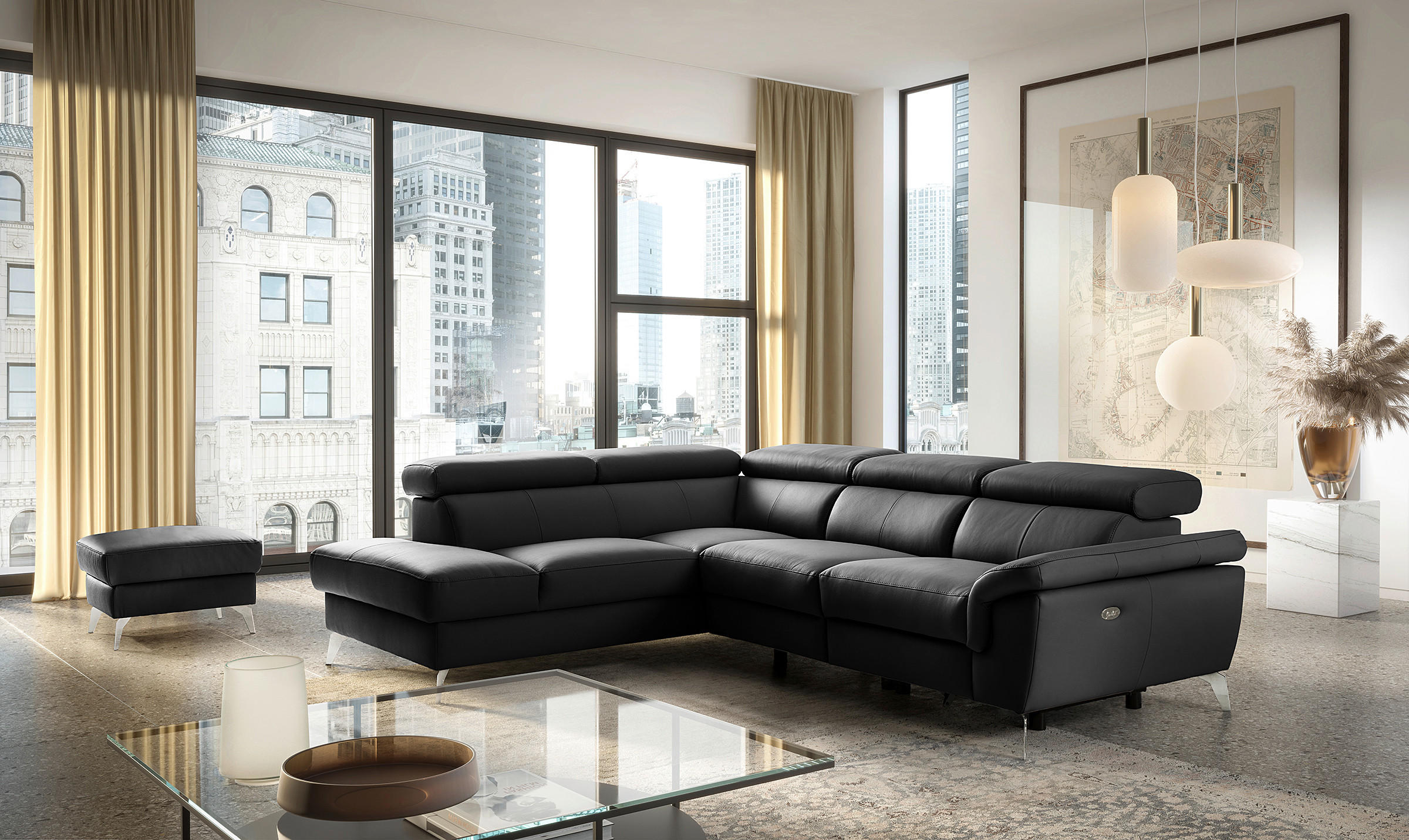 ECKSOFA  in Lederlook Echtleder Schwarz  210/265 cm  - Chromfarben/Schwarz, Design, Leder/Textil (210/265cm) - Livetastic