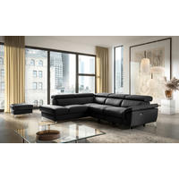 ECKSOFA  in Lederlook Echtleder Schwarz  210/265 cm  - Chromfarben/Schwarz, Design, Leder/Textil (210/265cm) - Livetastic
