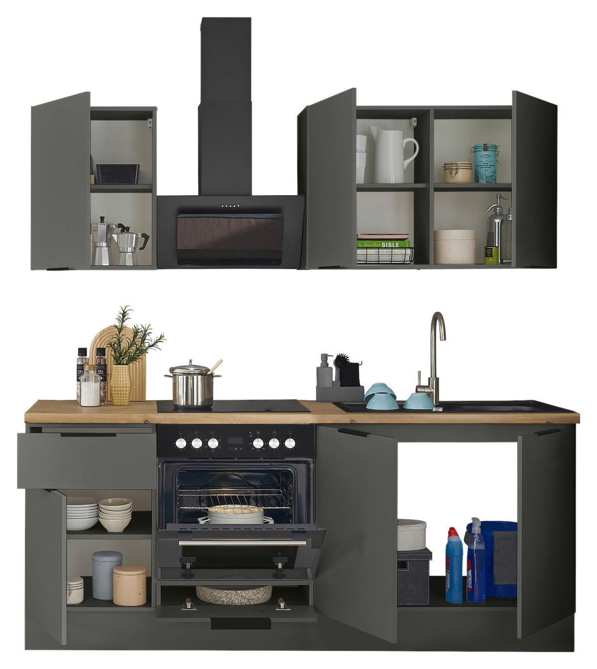 KÜCHENLEERBLOCK   in Graphitfarben  - Schwarz/Graphitfarben, Basics, Holzwerkstoff/Metall (210/211/60cm) - Carryhome
