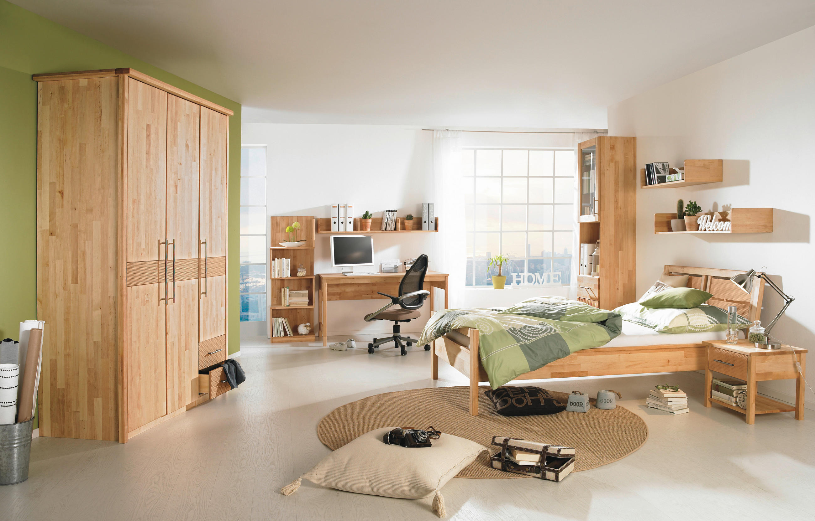 DREHTÜRENSCHRANK 141/215/65 cm 3-türig  - Chromfarben/Erlefarben, Natur, Holz/Metall (141/215/65cm) - Linea Natura