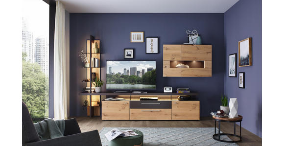 WOHNWAND in Braun, Eichefarben - Edelstahlfarben/Eichefarben, Design, Glas/Holz (323/213/56cm) - Dieter Knoll
