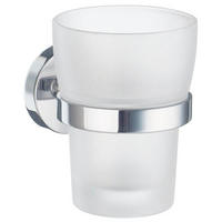 ZAHNPUTZBECHER Metall, Glas  - Chromfarben/Weiss, Basics, Glas/Metall (7,5/9,8/9,3cm)