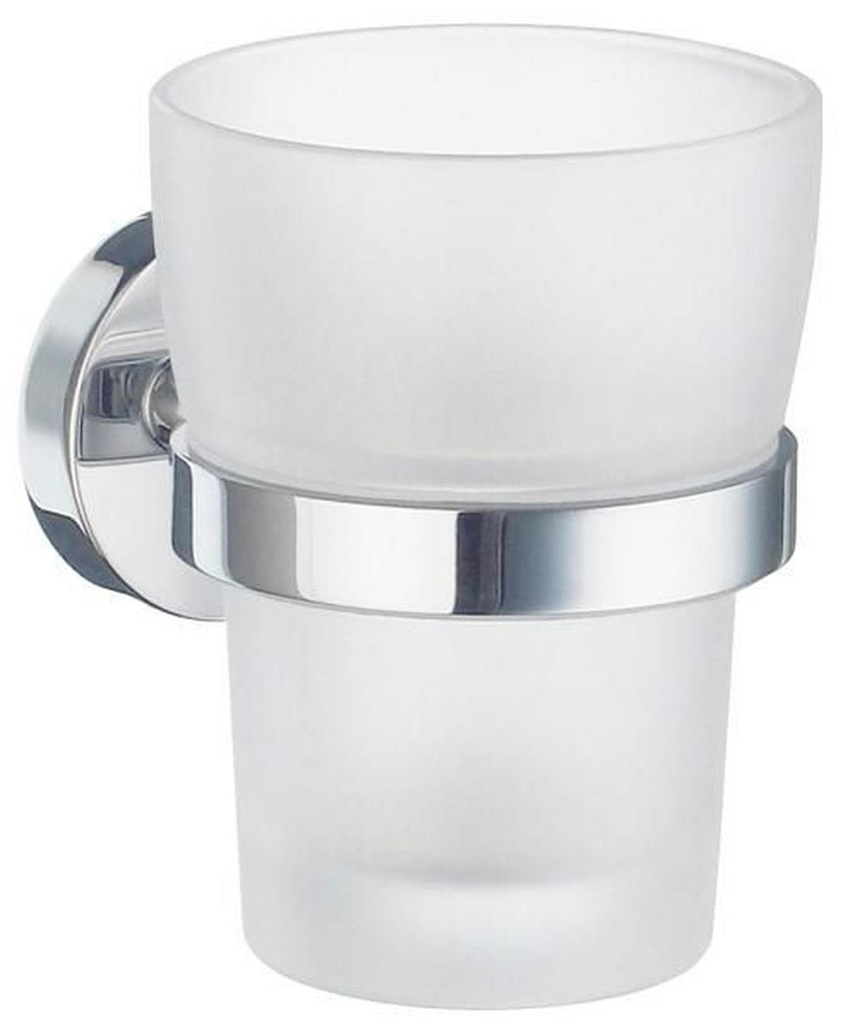 ZAHNPUTZBECHER Metall, Glas  - Chromfarben/Weiss, Basics, Glas/Metall (7,5/9,8/9,3cm)