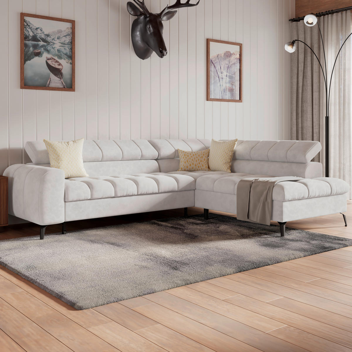 ECKSOFA Weiß  - Schwarz/Weiß, Trend, Kunststoff/Textil (261/203cm) - Livetastic