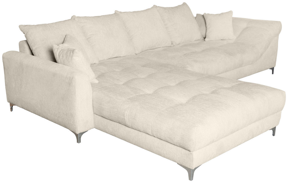 ECKSOFA Greige Chenille  - Chromfarben/Greige, KONVENTIONELL, Textil/Metall (227/329cm) - Carryhome