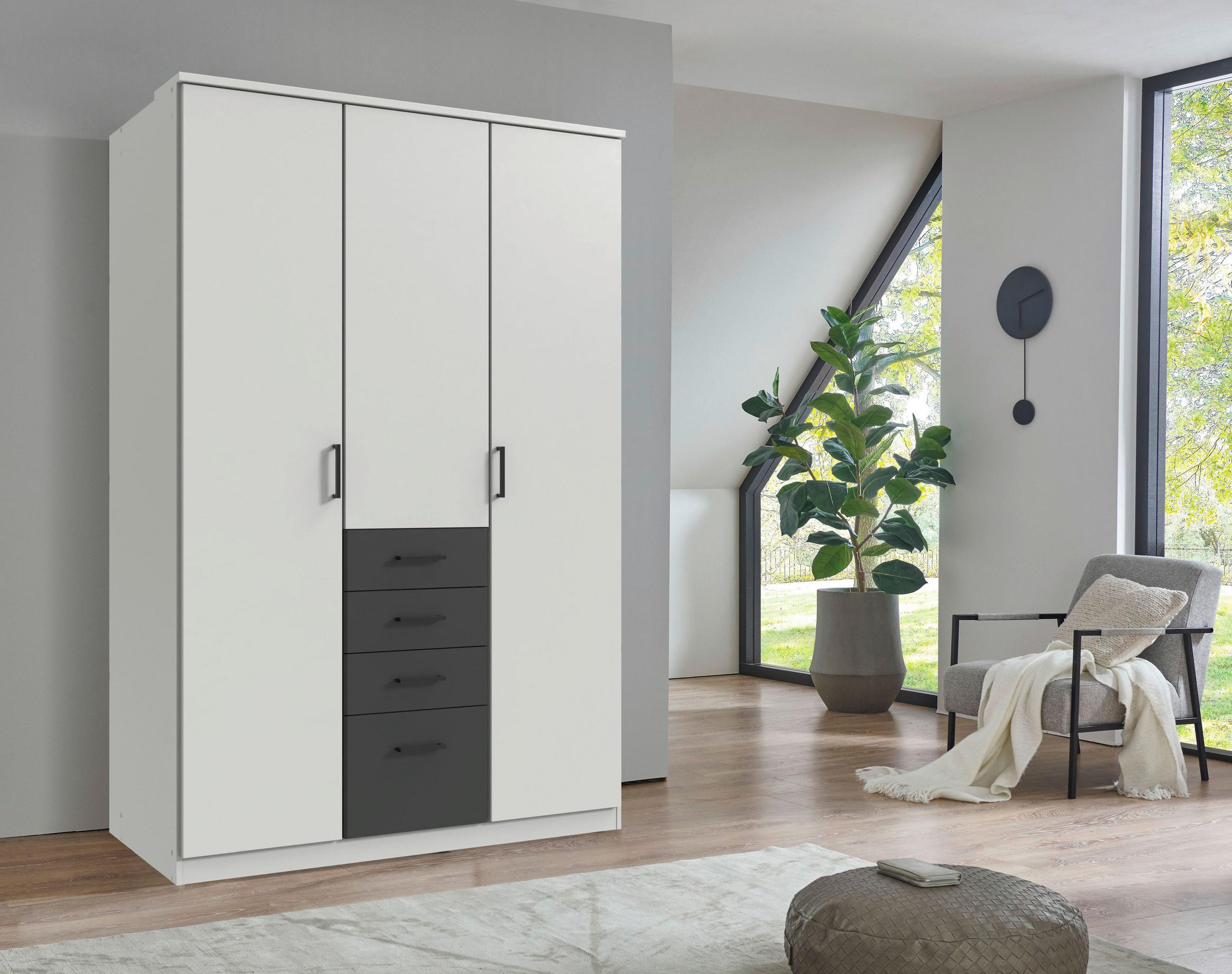 KLEIDERSCHRANK in Graphitfarben, Weiss  - Weiss/Schwarz, Konventionell, Holzwerkstoff/Kunststoff (135/199/58cm) - Boxxx