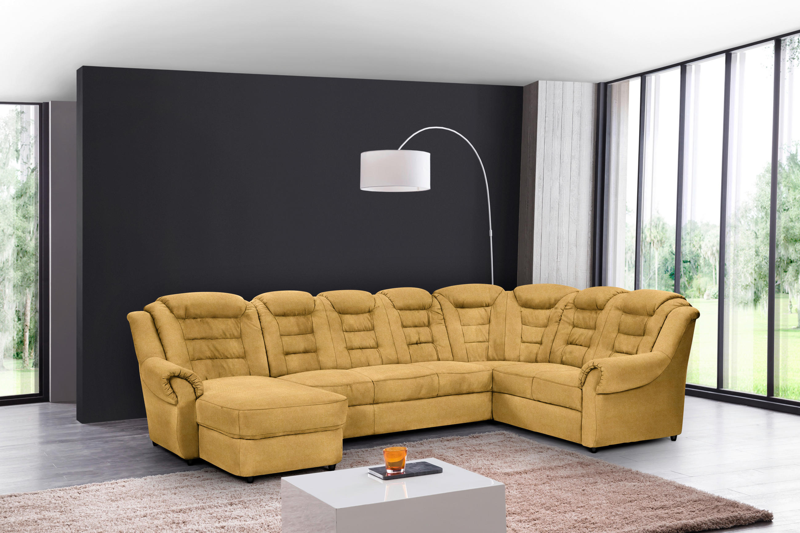 WOHNLANDSCHAFT in Chenille Gelb - Gelb/Schwarz, Konventionell, Kunststoff/Textil (165/333/216cm) - Livetastic