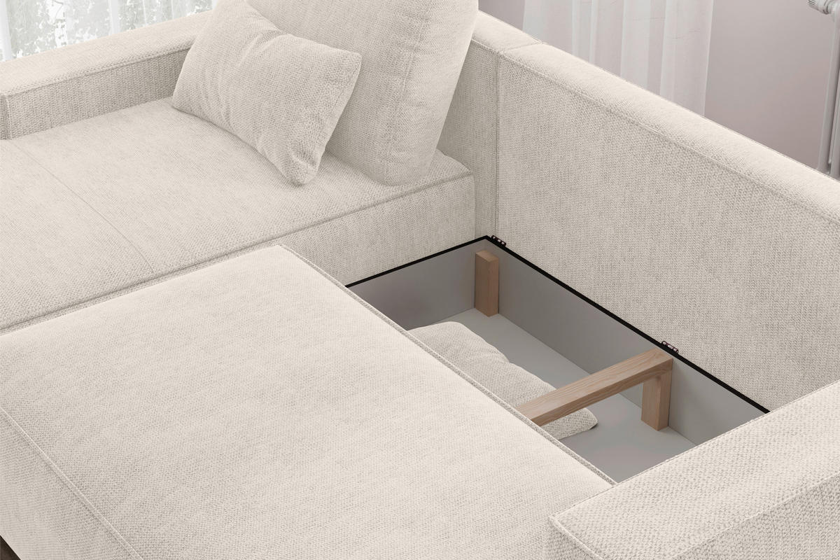 ECKSCHLAFSOFA in Chenille Beige  - Beige/Schwarz, Modern, Kunststoff/Textil (154/247cm) - Livetastic