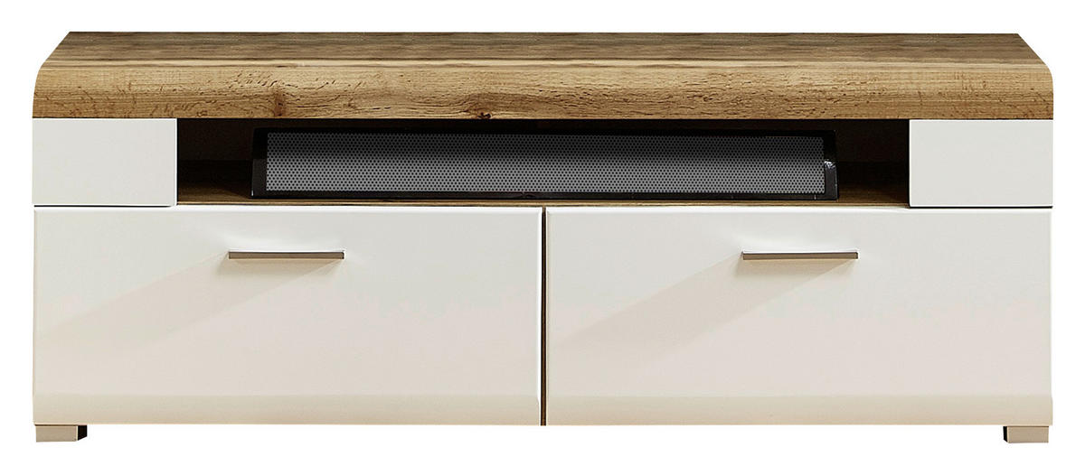 TV ELEMENT bijela, boje hrasta   - bijela/srebrne boje, Design, drvni materijal/metal (140/51/47cm) - Hom`in