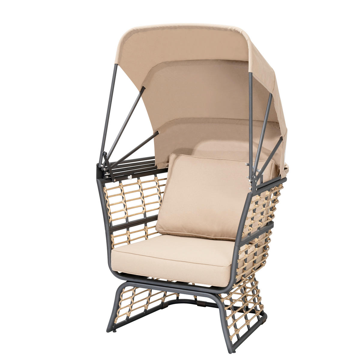 LOUNGESESSEL in Metall, Kunststoff, Textil Anthrazit, Braun, Beige  - Anthrazit/Beige, Basics, Kunststoff/Textil (72/154/83cm) - Gardenson