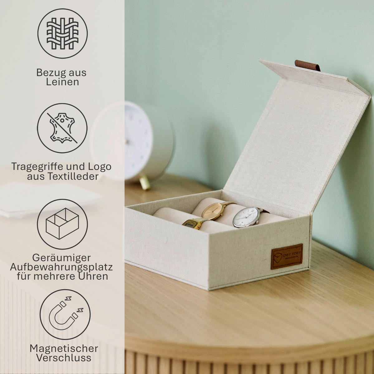 UHRENBOX - Beige, Basics, Karton/Textil (16,5/16,5/7cm) - Store It