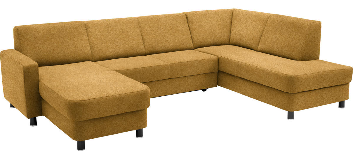 WOHNLANDSCHAFT in Webstoff Honig  - Schwarz/Honig, Design, Holz/Textil (165/296/198cm) - Xora