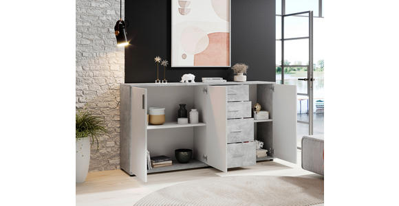 KOMMODE 160/82/35 cm in Grau, Weiß - Silberfarben/Weiß, KONVENTIONELL, Holzwerkstoff/Kunststoff (160/82/35cm) - Carryhome